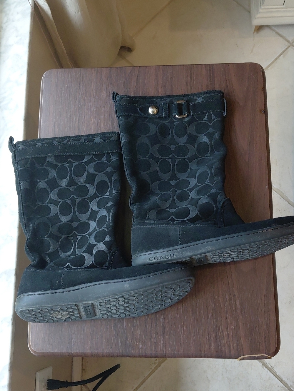 Coach Black Signature Logo Mid-Calf Boots VTG 7.5